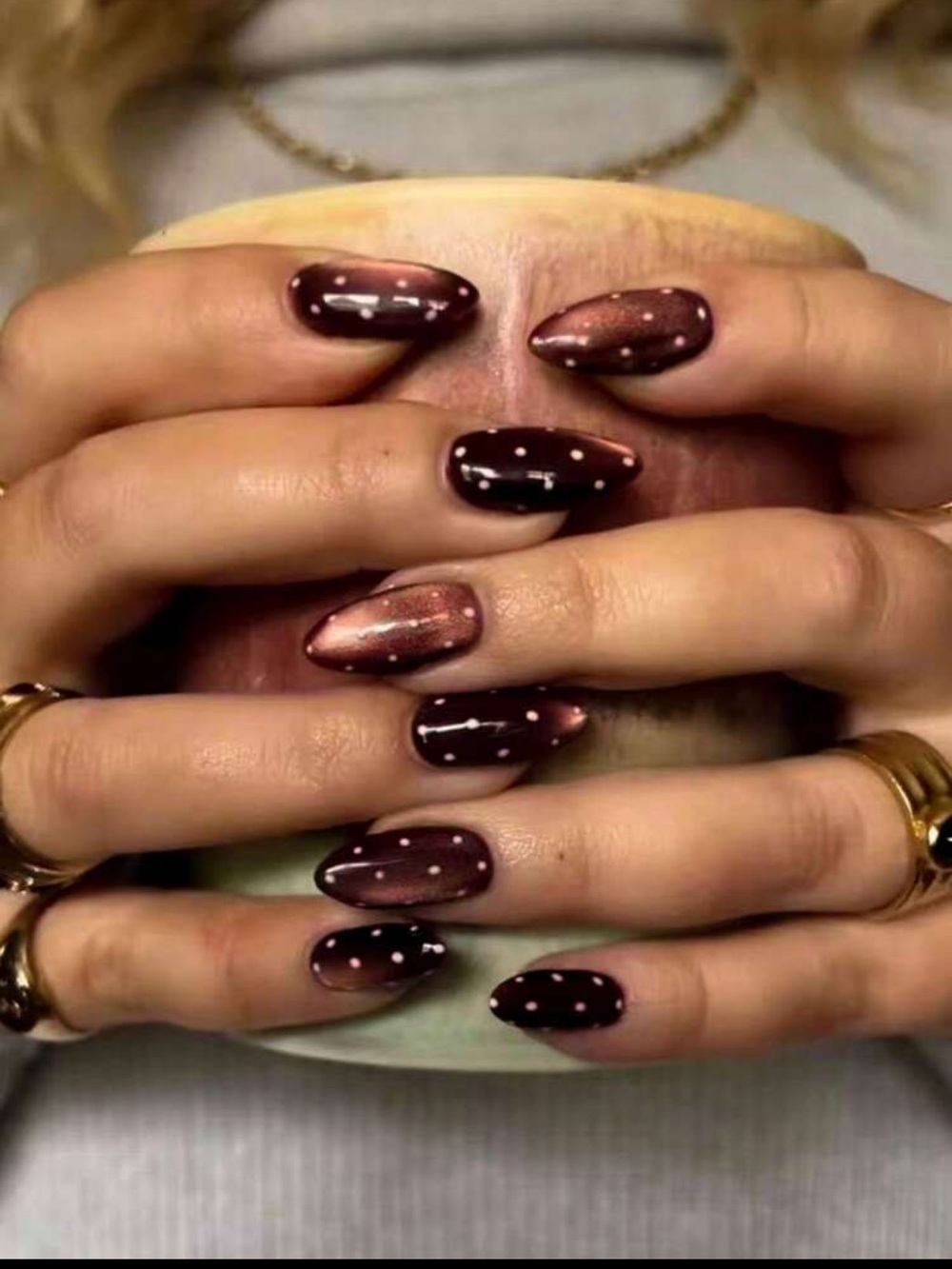 Polka Dot Metallic Cat-Eye Press On Nail Set NEW 🏷️